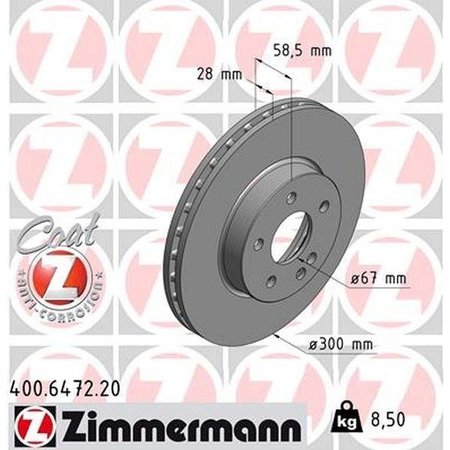 ZIMMERMANN Brake Disc - Standard/Coated, 400.6472.20 400.6472.20